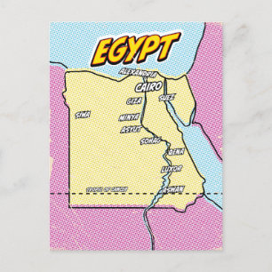 Pop Art Illustrated Egypt map Holiday Postcard