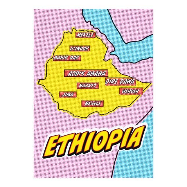 Pop Art Illustrated Ethiopia map Photo Print (Front)