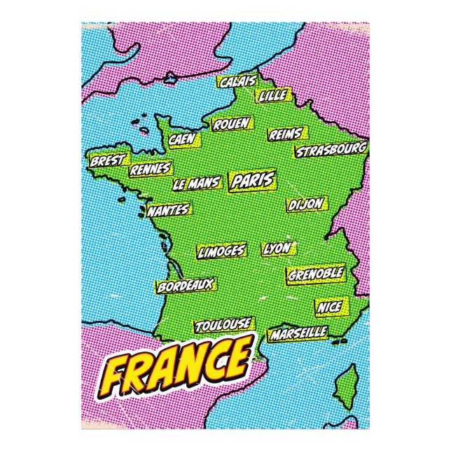 Pop Art Illustrated France map Photo Print (Front)