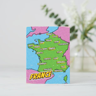 Pop Art Illustrated France map Postcard