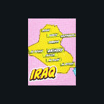 Pop Art Illustrated Iraq map Canvas Print<br><div class="desc">This visually striking map of Iraq is a fusion of geography and pop art. Bold colours,  iconic imagery,  and playful typography come together to create a unique and captivating piece.</div>