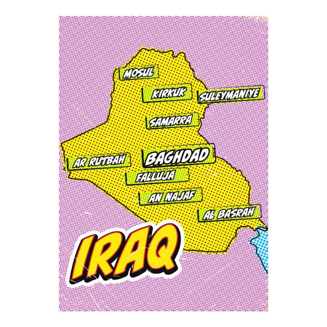 Pop Art Illustrated Iraq map Photo Print (Front)