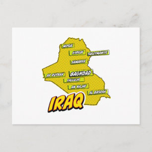 Pop Art Illustrated Iraq map Postcard