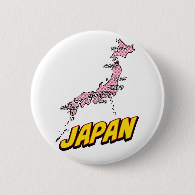 Pop Art Illustrated Japan map 2 Inch Round Button (Front)