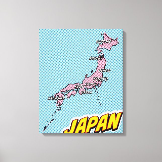 Pop Art Illustrated Japan map Canvas Print (Front)