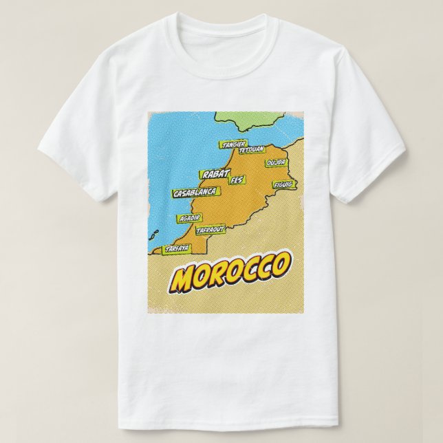 Pop Art Illustrated Morocco map T-Shirt (Design Front)
