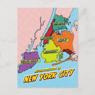 Pop Art Illustrated New York City map Holiday Postcard