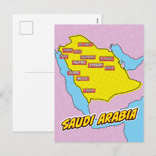 Pop Art Illustrated Saudi Arabia map Holiday Postcard