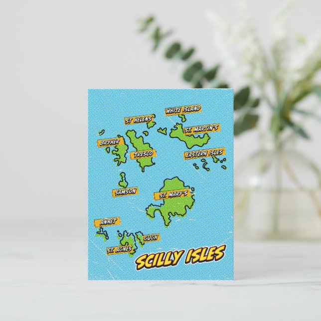Pop Art Illustrated Scilly Isles map Postcard (Standing Front)