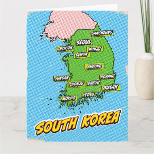 Pop Art Illustrated South Korea map Card