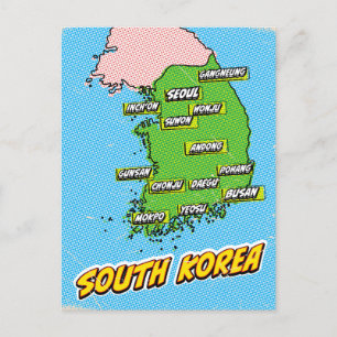 Pop Art Illustrated South Korea map Holiday Postcard