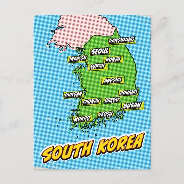 Pop Art Illustrated South Korea map Postcard (Front)