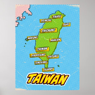 Pop Art Illustrated Taiwan map Poster