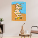 Pop Art Illustrated Tunisia map Poster<br><div class="desc">Pop Art Illustrated Tunisia African map in a beautiful vintage worn style.</div>