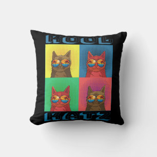 Pop Art Illustration of Cool Cats Wearing Sunglass Throw Pillow