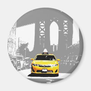 Pop Art Image Ny Yellow Taxi Nyc Brooklyn Bridge Magnet