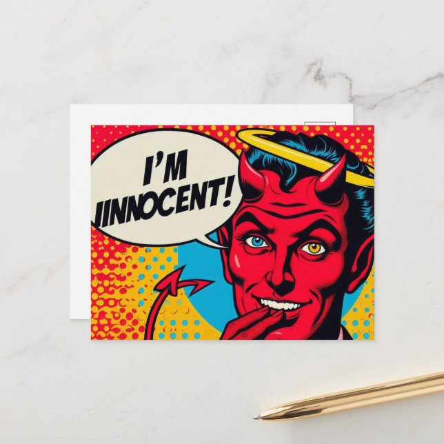 Pop Art Innocent Devil Postcard (Front/Back In Situ)