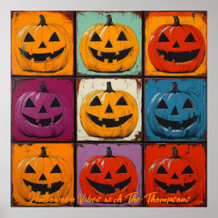 Pop Art Jack-o'-Lantern Grid Halloween Wall Art
