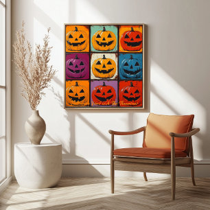 Pop Art Jack-o'-Lantern Grid Halloween Wall Art