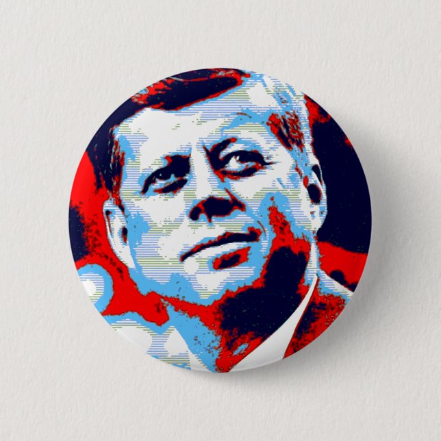 Pop Art JFK John F. Kennedy Red Blue 2 Inch Round Button (Front)