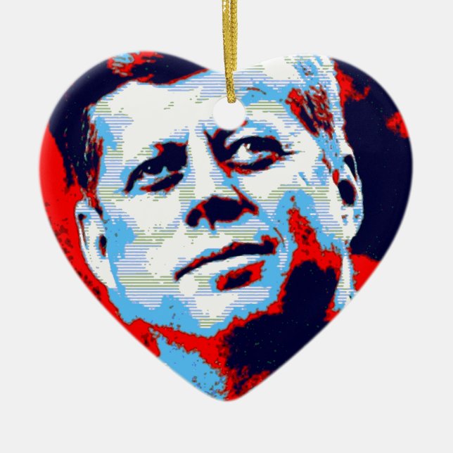 Pop Art JFK John F. Kennedy Red Blue Ceramic Ornament (Front)