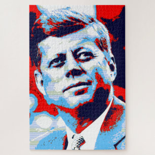 Pop Art JFK John F. Kennedy Red Blue Jigsaw Puzzle