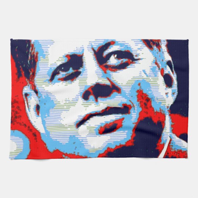Pop Art JFK John F. Kennedy Red Blue Kitchen Towel (Horizontal)