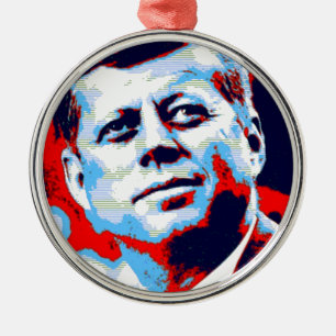Pop Art JFK John F. Kennedy Red Blue Metal Ornament