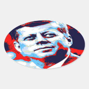 Pop Art JFK John F. Kennedy Red Blue Oval Sticker