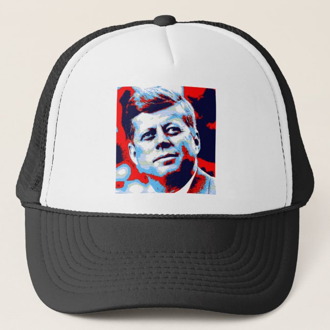 Pop Art JFK John F. Kennedy Red Blue Trucker Hat (Front)