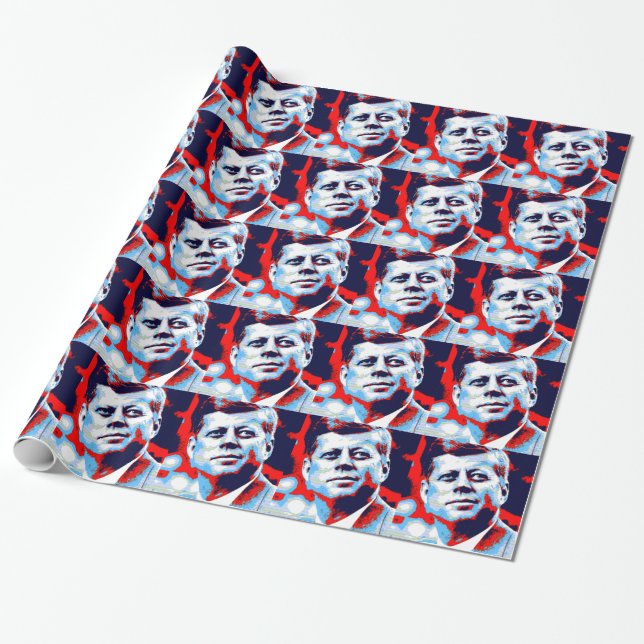 Pop Art JFK John F. Kennedy Red Blue Wrapping Paper (Unrolled)