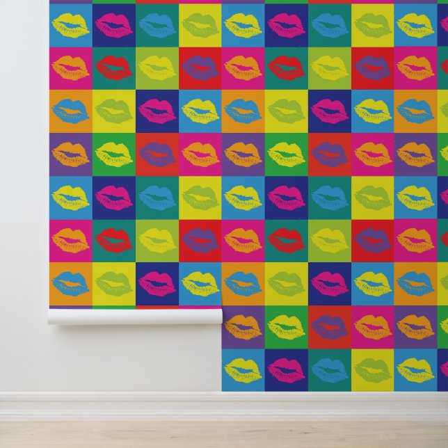 Pop Art Kiss Lips Colourful Retro Pattern Wallpaper (Application)