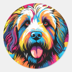Pop Art Labradoodle Portrait Classic Round Sticker