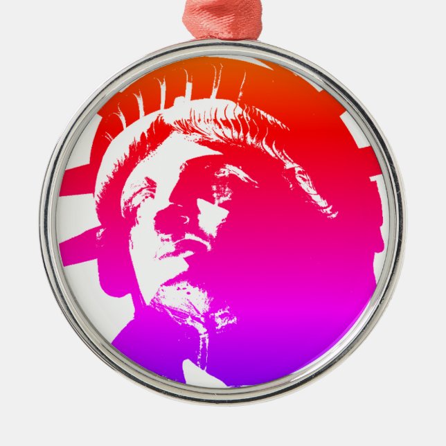 Pop Art Lady Liberty Metal Ornament (Front)