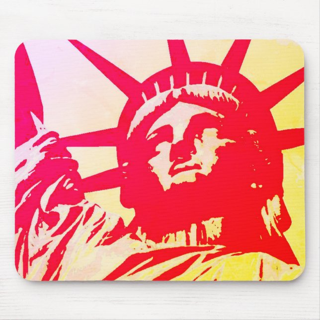 Pop Art Lady Liberty New York City Red Yellow Mouse Pad (Front)