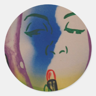 Pop Art Lady with Lipstick Classic Round Sticker