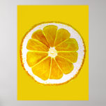 Pop art lemon fruit slice original watercolour poster<br><div class="desc">A cute and colorful vibrant yellow lemon  citrus fruit slice from an original painting by artist Sacha Grossel. This large pop art style fruit is yellow and very bright and colorful against a customizable lemon yellow colored background. Quirky and original.</div>