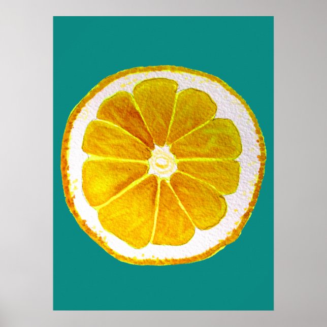 Pop art lemon fruit slice original watercolour poster (Front)