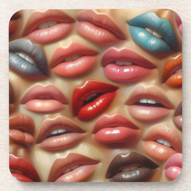 Pop Art Lips Cork Back Coasters Set of 6 (Front)
