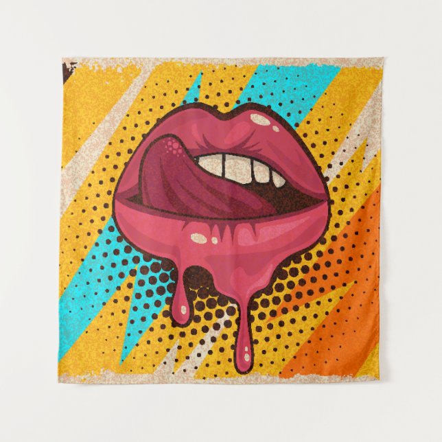Pop Art Lips: Vintage Trendy Tapestry (Front)