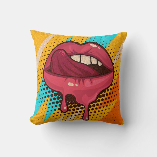 Pop Art Lips: Vintage Trendy Throw Pillow (Front)