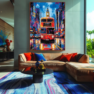 Pop Art London Bus with Big Ben Backdrop Canvas Print