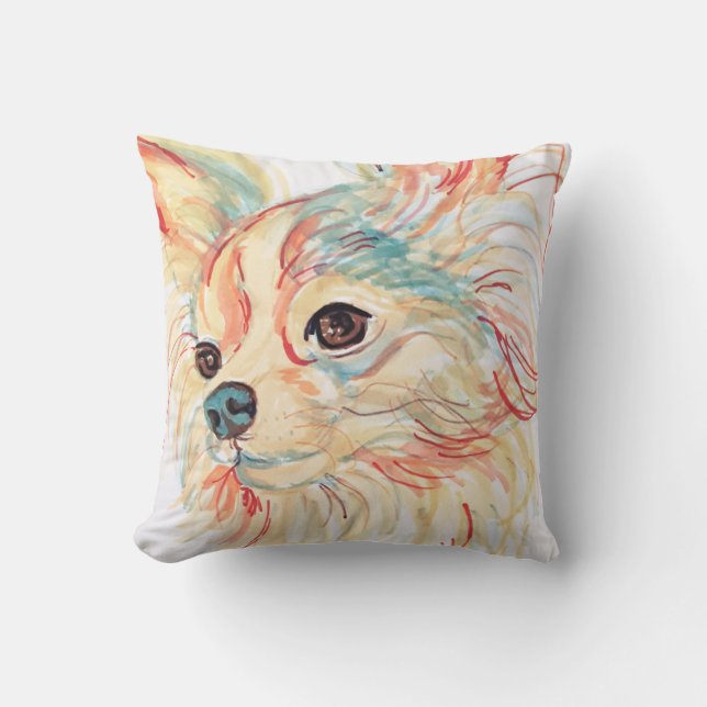 Pop art Long haired chihuahua pillow (Front)
