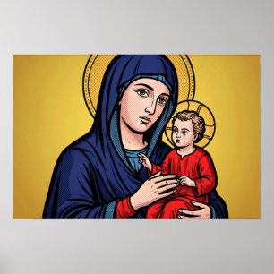 Pop Art Madonna and Child Comic Style Poster