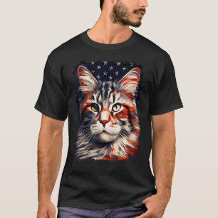 Pop Art Maine Coon Cat American USA Flag T-Shirt