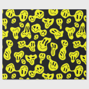 pop art melting happy faces retro 1990s wrapping paper