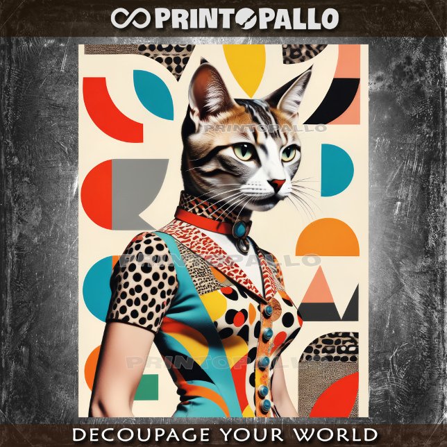 Pop Art Mid Century collage of a fashion cat woman Tissue Paper (Creator Uploaded)