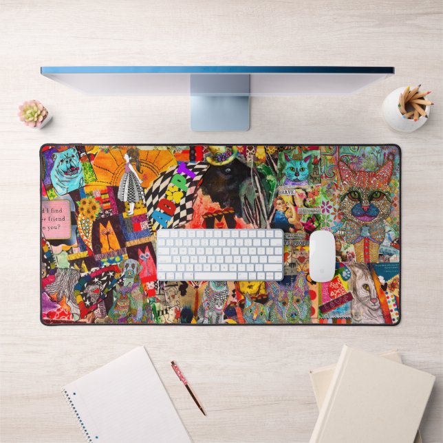 Pop Art Mixed Media Dogs and Cats Desk Mat (Office 1)