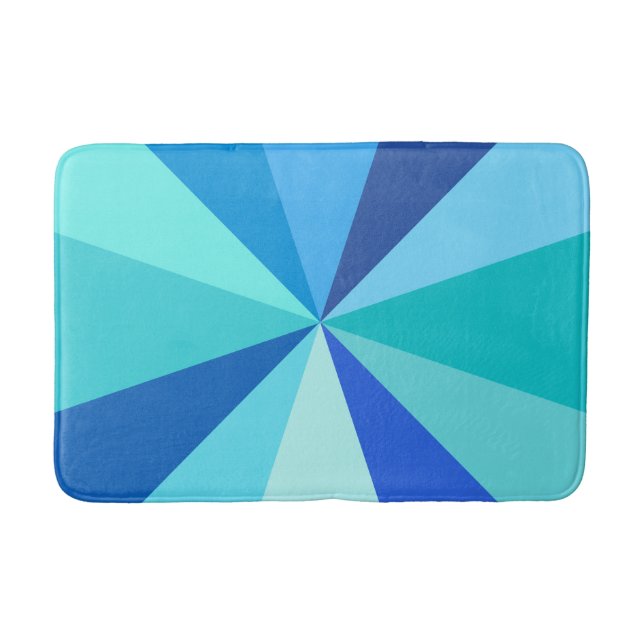 Pop Art Modern 60s Funky Geometric Rays in Blue Bath Mat (Front)