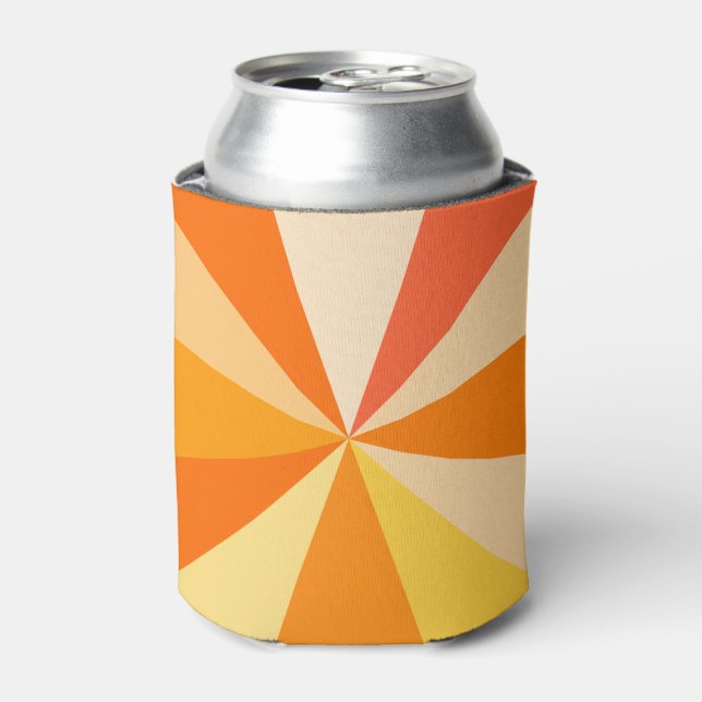 Pop Art Modern 60s Funky Geometric Rays in Orange Can Cooler (Can Front)